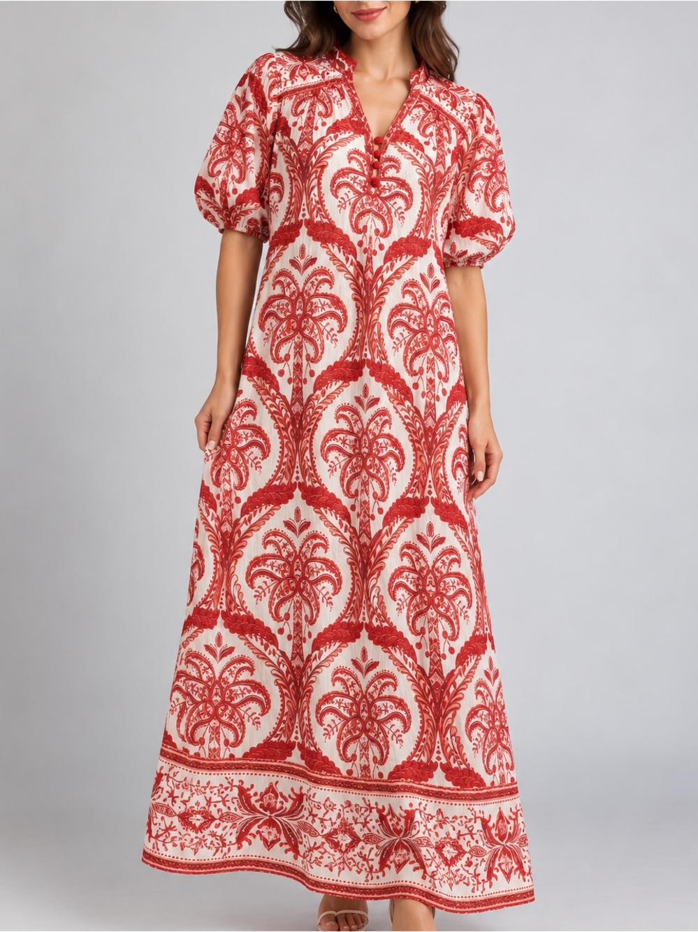 🆕🌹FARM Rio Tropical Camp Off White Red Paisley Cotton Maxi Dress XS Casual